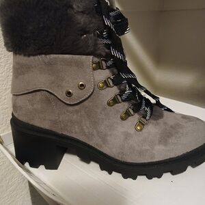Grey Fancy Fashion Combat Boots